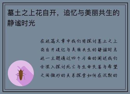 墓土之上花自开，追忆与美丽共生的静谧时光